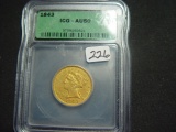 1843 $5 Gold Liberty   ICG AU50