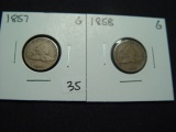 Pair of Good Flying Eagle Cents: 1857 & 1858