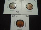 Three AU Indian Cents: 1893, 1902, 1906