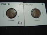 Two 1912-D Lincoln Cents:  VG & Fine