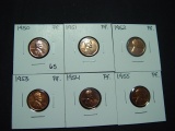 Six Brilliant Proof Lincoln Cents: 1950 thru 1955