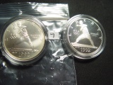 Two 1992 Olympic Silver Dollars w/Baseball player: BU & Proof