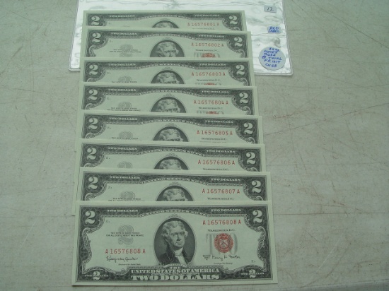 $2 Red Notes - 8 Total - CU 1963A All Consecutive FR 1514