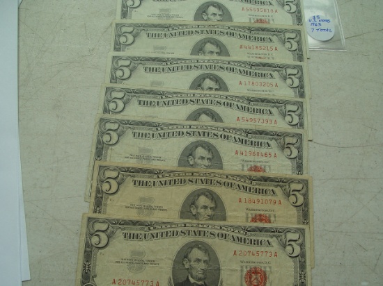 $5 Red Notes - 7 Total 1963