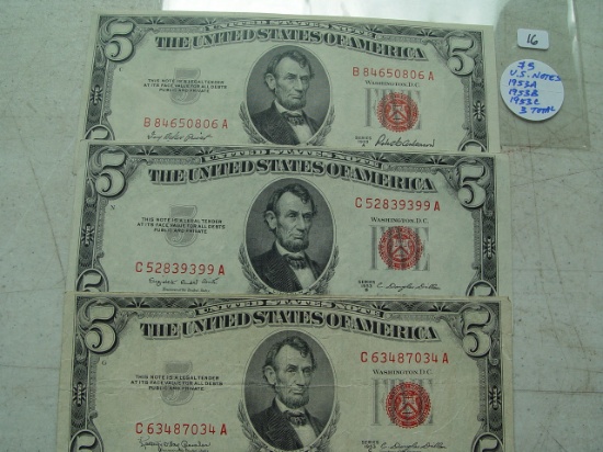 $5 Red Notes - 3 Total 1953A, 1953B, 1953C