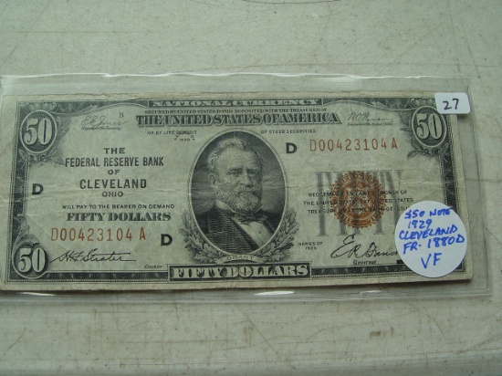 $50 National Currency 1929 Cleveland VF FR 1880D