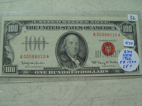 $100 Note Red Seal 1966 EF+ FR 1550