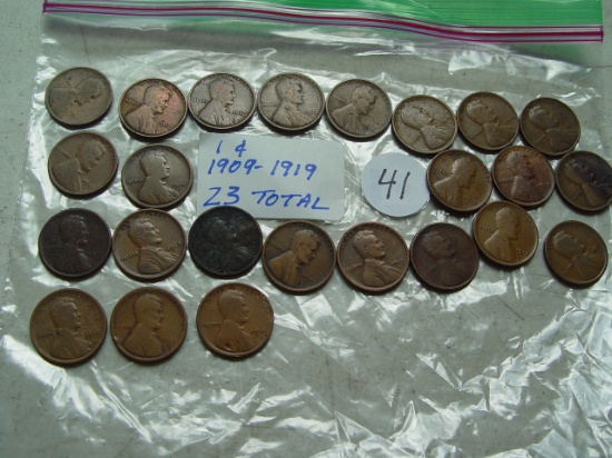 1 Cent Lincoln - Bag of 23 Total 1909 - 1919