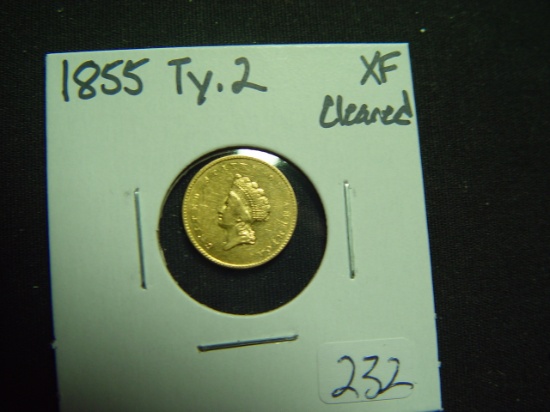 1855 Ty. 2 Gold Dollar   Cleaned XF