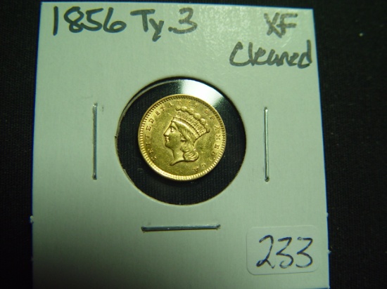 1856 Ty. 3 Gold Dollar   Cleaned XF