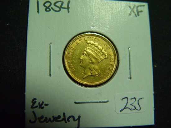 1854 $3 Gold   XF Details removed from jewelry
