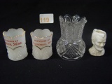 3 Advertising & 1 Abe Lincoln Toothpick Holder