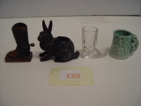 Pot Metal, Grape & Squirrel, & Glass Boot Toothpick Holders