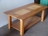 Oak Coffee Table w/wicker inserts 19”H x 4ft L x 2ft W
