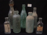 7 Glass Bottles, Myers Pharmacy Warren IL, Charles Kluetsch Chicago, Dubuque &