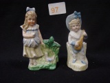 2 Figural Bisque Match Holders