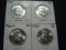 Four BU Franklin Halves: 1961, 1961-D, 1962-D, 1963