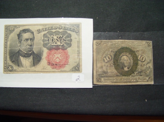 Two Ten Cent Fractional Notes- One has a tear