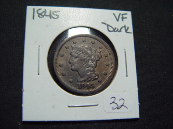 1845 Large Cent   VF, Dark
