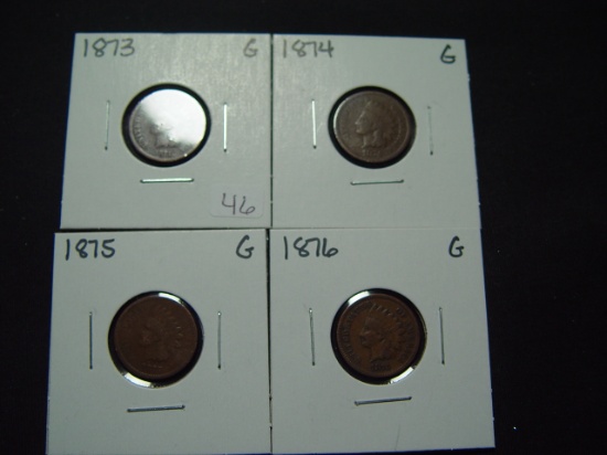 Four Good Indian Cents: 1873, 1874, 1875, 1876