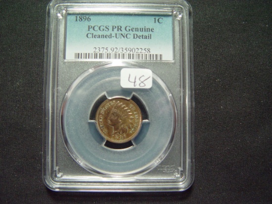 Proof 1896 Indian Cent: PCGS Genuine, Cleaned