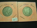 Pair of About Good 1901-O Barber Quarters    Semi-key