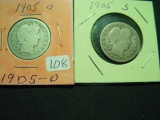 Pair of Better Barber Quarters: 1905-O & 1905-S