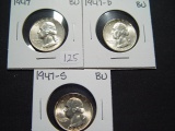 Three BU Washington Quarters: 1947 P-D-S