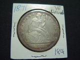 1871 Seated Dollar   VF, cleaned