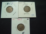 Three 1857 Flying Eagle Cents- Avg. Circulated