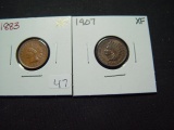 Pair of XF Indian Cents: 1883 & 1907
