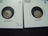 Pair of Good Three Cent Silver Pieces