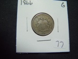 1866 w/Rays Shield Nickel   Good