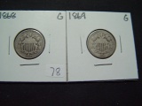 Pair of Good Shield Nickels: 1868 & 1869