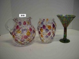 3 Pieces of Art Glass, Pitcher, Vase & Margarita Glass