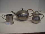 Contemporary Pewter 2 Creamers by Woodbury & Leonard & 1 Teapot by Royal Holland