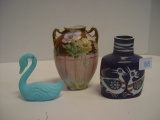 Royal Copenhagen Bottle, Nippon Vase & Blue Glass Swan