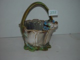 Art Pottery Basket, 8” Tall Unmarked