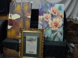 1 Framed Print “Commerce“ & 2 Contemporary Paintings