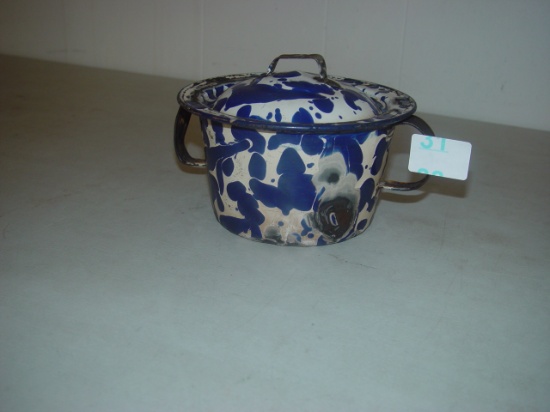 4 1/4" Tall Graniteware Two Handle Pot