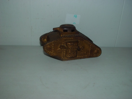 3" Tank Dated 1918 Cast Iron Bank