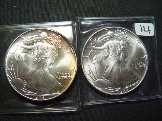 Pair of BU 1986 Silver Eagles