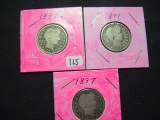 Three Good 1897 Barber Quarters