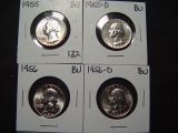 Four BU Washington Quarters: 1955 P&D and 1956 P&D