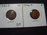 Pair of Semi-Key Lincoln Cents: 1924-D  VG & 1926-S  Fine