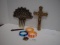 Job Lot of Costume Jewelry, Brass Crucifix, & Hair Piece/Comb