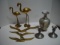 Job Lot of Pewter Candlesticks, Mother of Pearl Inlaid Vase, &