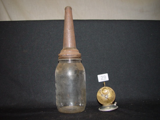 Vintage Auto Items, Glass Is Inmarked Oil Container by Master MFG Co. &