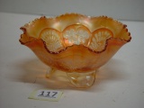 Peacock & Grape Carnival Glass Footed Bowl