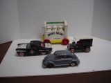 3 Friction Cars (2 need work) & Playskool Wooden Toy Milk Wagon